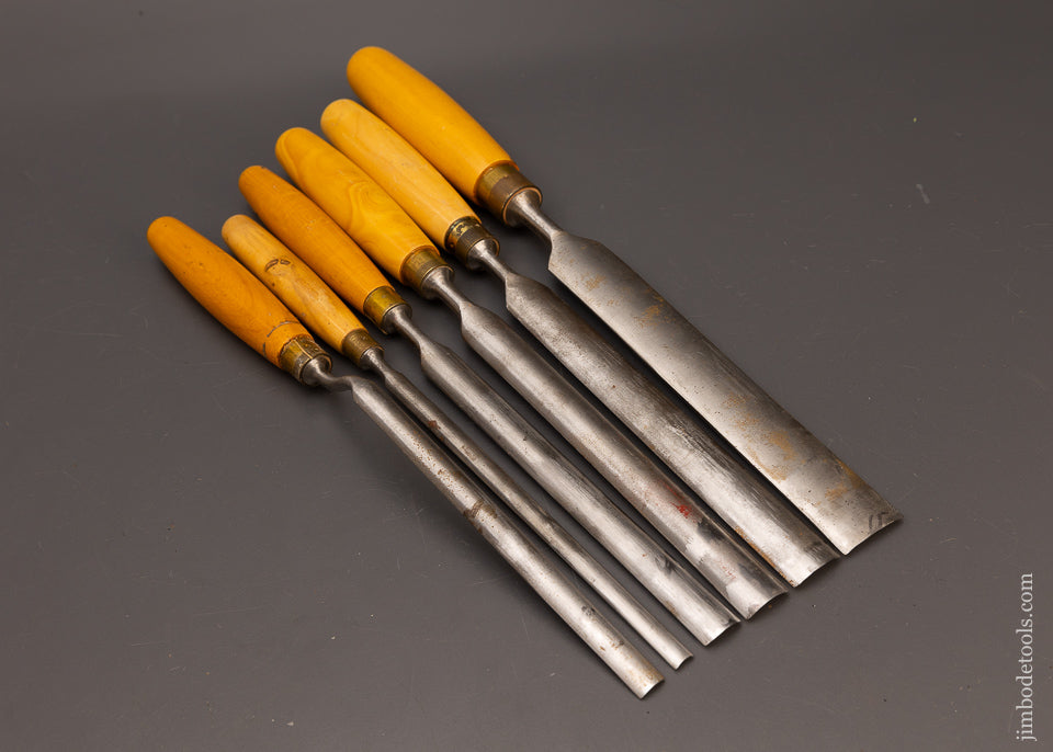 Beautiful Set of 6 Boxwood Handled Pattern Maker’s Paring Gouges - 112138