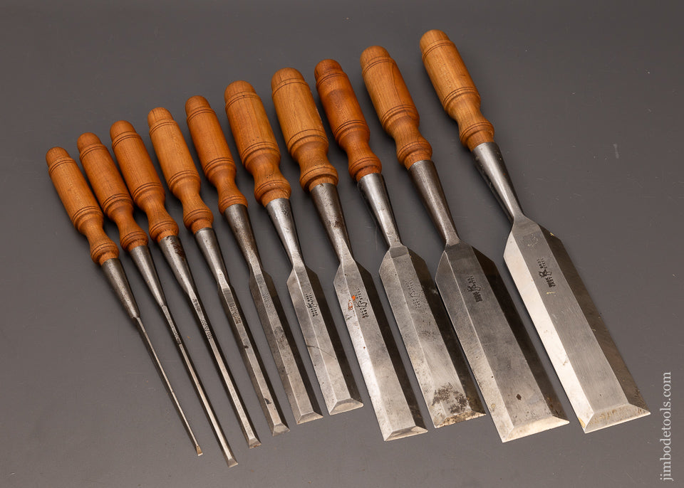 Very Fine Set of 10 BUCK BROS. Bevel Edge Socket Chisels - 112152