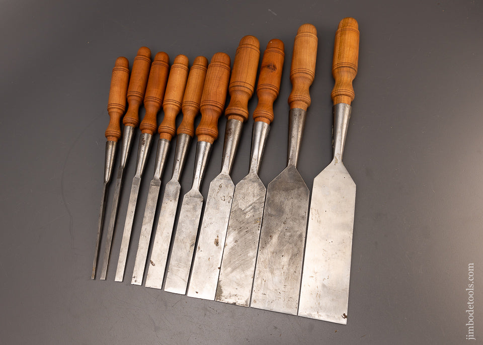 Very Fine Set of 10 BUCK BROS. Bevel Edge Socket Chisels - 112152 - AS OF JULY 4