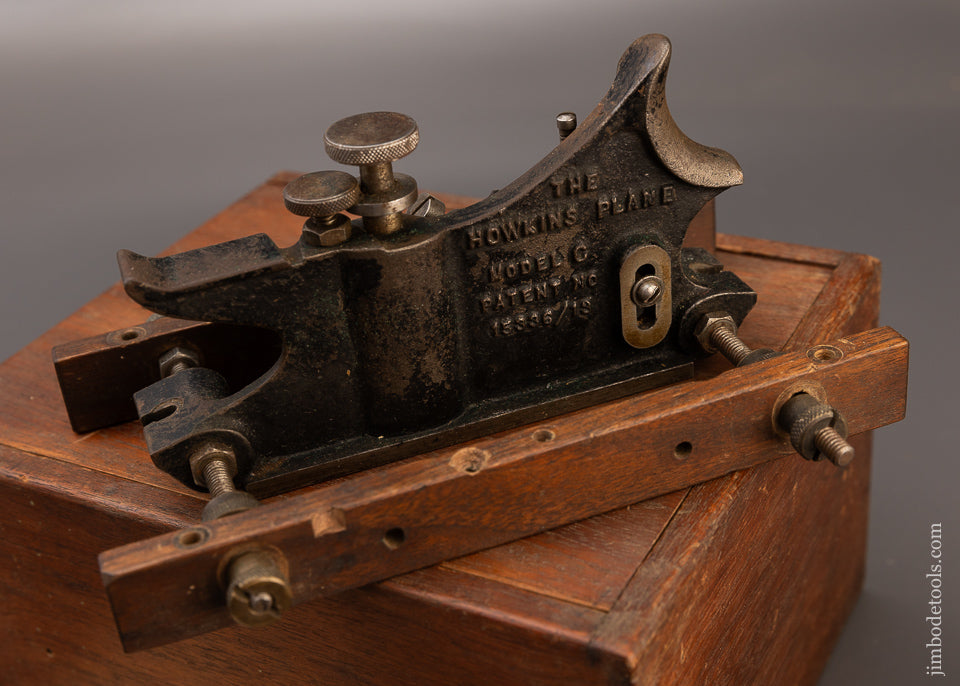 Rare & Fine HOWKINS PATENT PLOW PLANE w/ Cutters, Instructions, Fences & Original Box - 112236