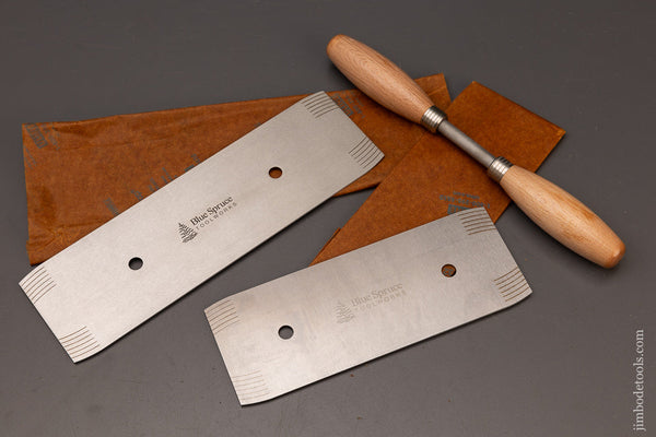 Set of BLUE SPRUCE Card Scrapers with Double Handle Burnisher Mint! - 112269