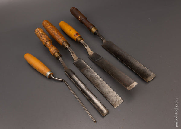 5 Nice MARPLES Crank Neck Paring Gouges - 112272