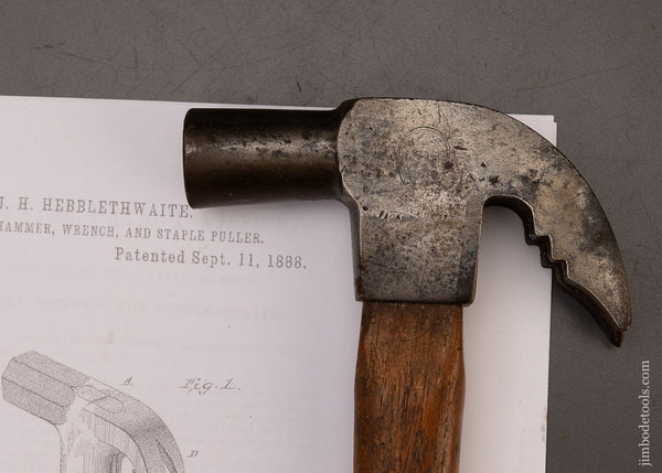 Rare SIGNED J.H. HEBBLETHWAITE PATENT Combined Hammer, Wrench & Staple Puller with ATHAT Logo - 112286