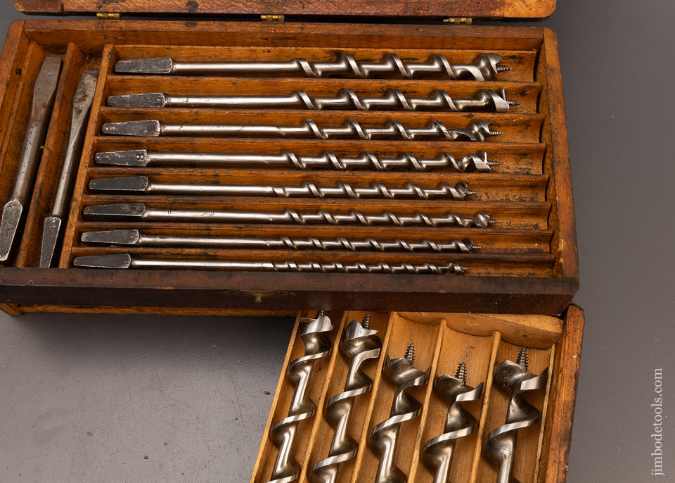 Complete Set of IRWIN Solid Center Stem Auger Bits in Original 2 Tier Box - 112288