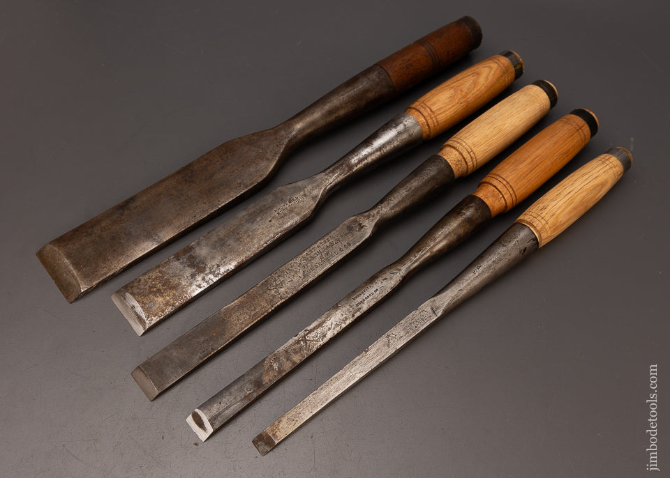 Excellent User Set of Heavy Framing Chisels by UNDERHILL Timber Framing 5 Chisels - 112420