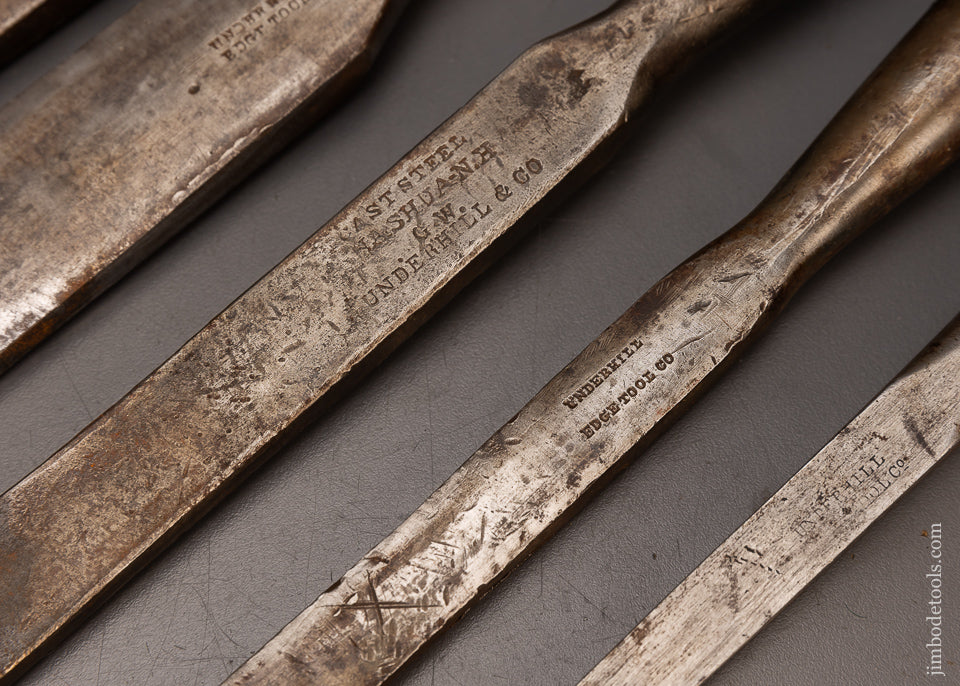 Excellent User Set of Heavy Framing Chisels by UNDERHILL Timber Framing 5 Chisels - 112420