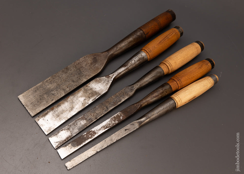 Excellent User Set of Heavy Framing Chisels by UNDERHILL Timber Framing 5 Chisels - 112420