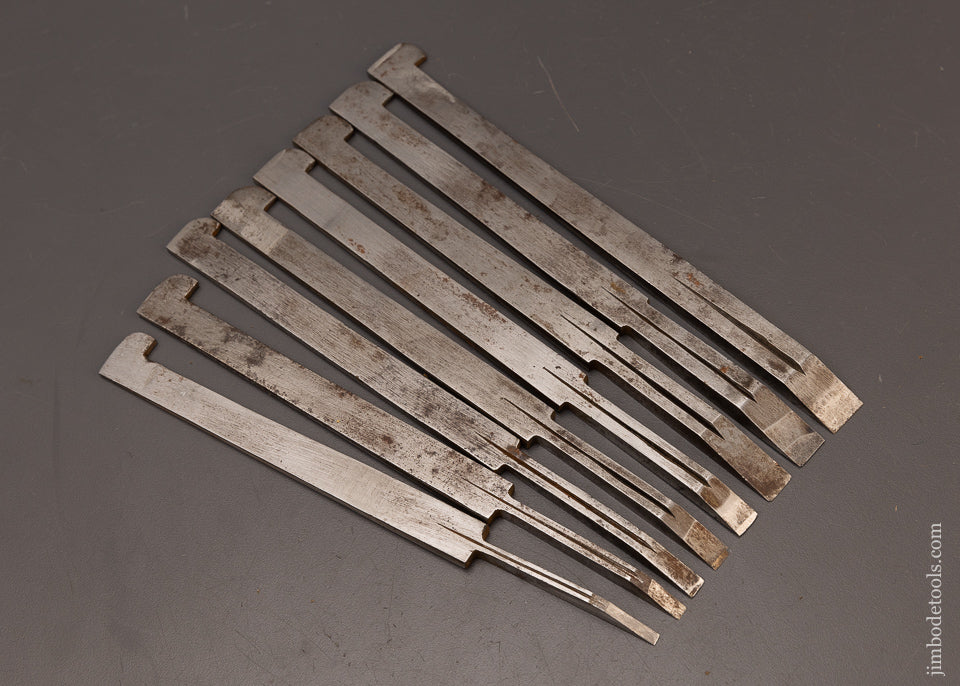 Near Mint Complete Set of 8 Plow Plane Irons by A. HILDICK - 112502