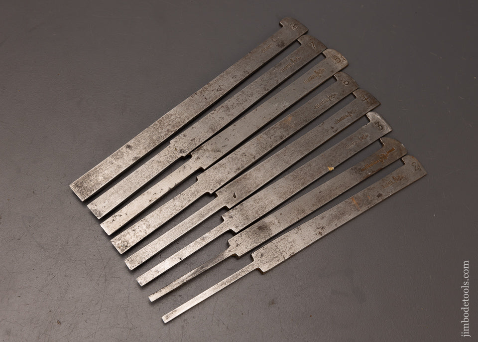 Extra Fine Complete Set of 8 Plow Plane Irons by HEARNSHAW BROS. - 112503