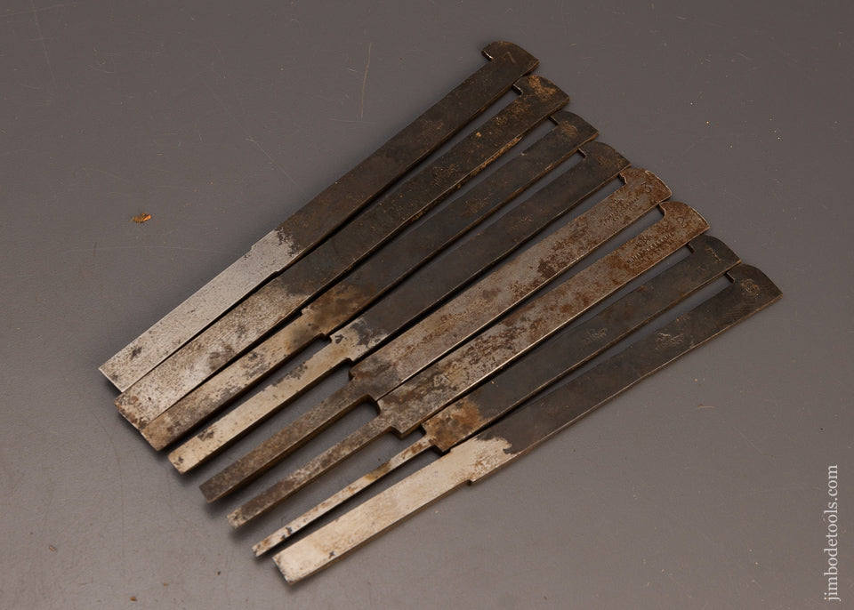 Fine Set of 8 MARPLES Plow Plane Irons - 112540
