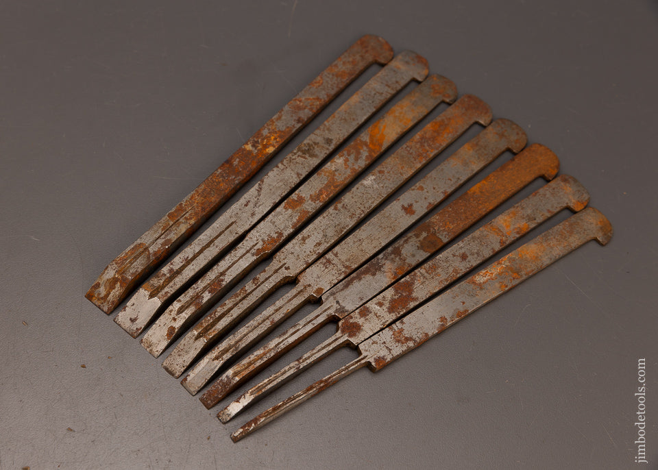 Crisp w/ Some Fresh Rust Set of 8 Plow Plane Irons by HILDICK - 112563