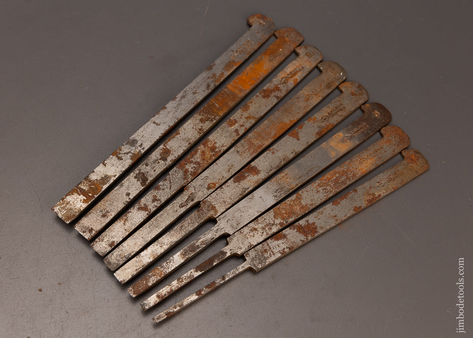 Crisp w/ Some Fresh Rust Set of 8 Plow Plane Irons by HILDICK - 112563