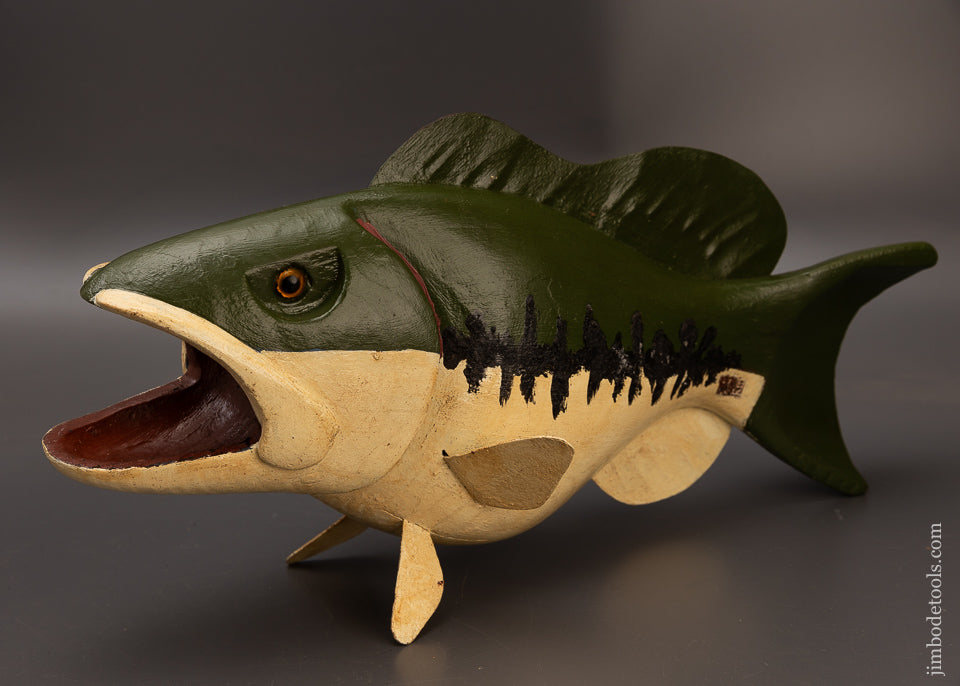 Massive 20 Inch Hand Carved Bass Fish Decoy by Robert Francis - 112604
