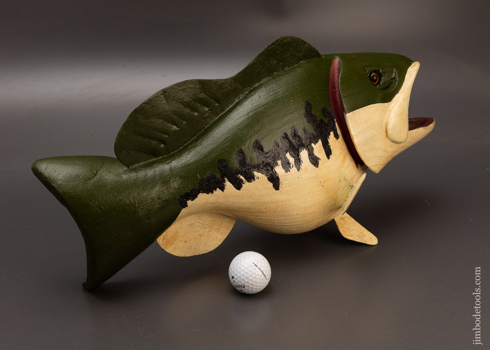Massive 20 Inch Hand Carved Bass Fish Decoy by Robert Francis - 112604