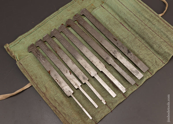 Extra Fine Set of 8 Plow Plane Irons by SAMUEL HEARNSHAW - 112721