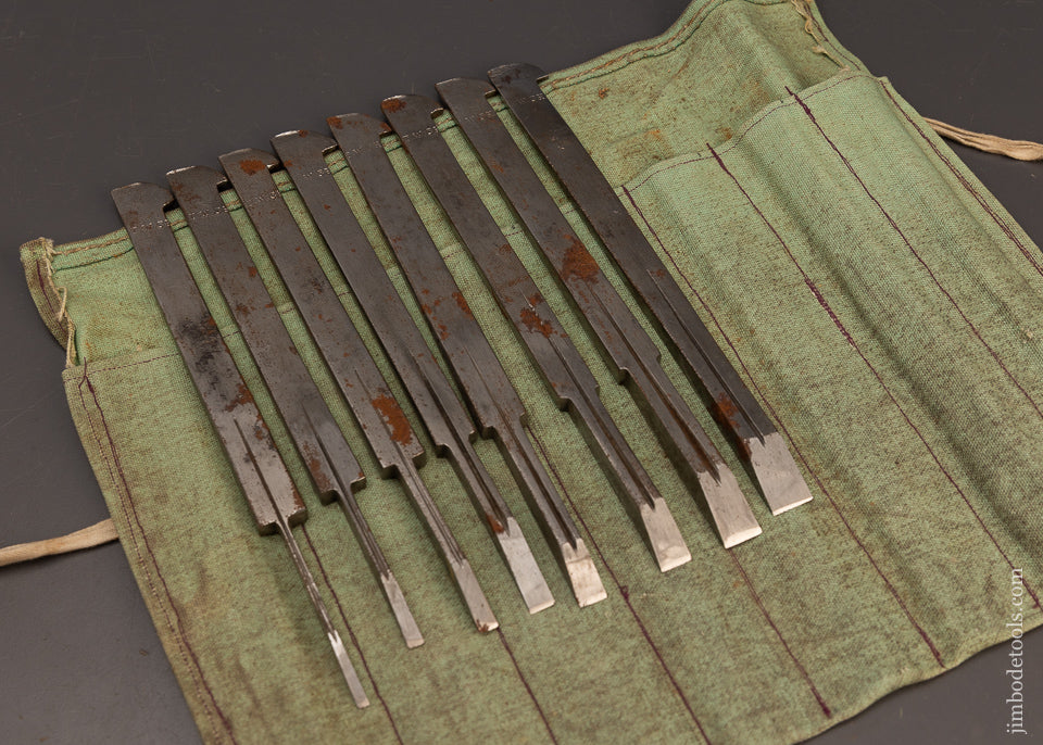 Extra Fine Set of 8 Plow Plane Irons by SAMUEL HEARNSHAW - 112721