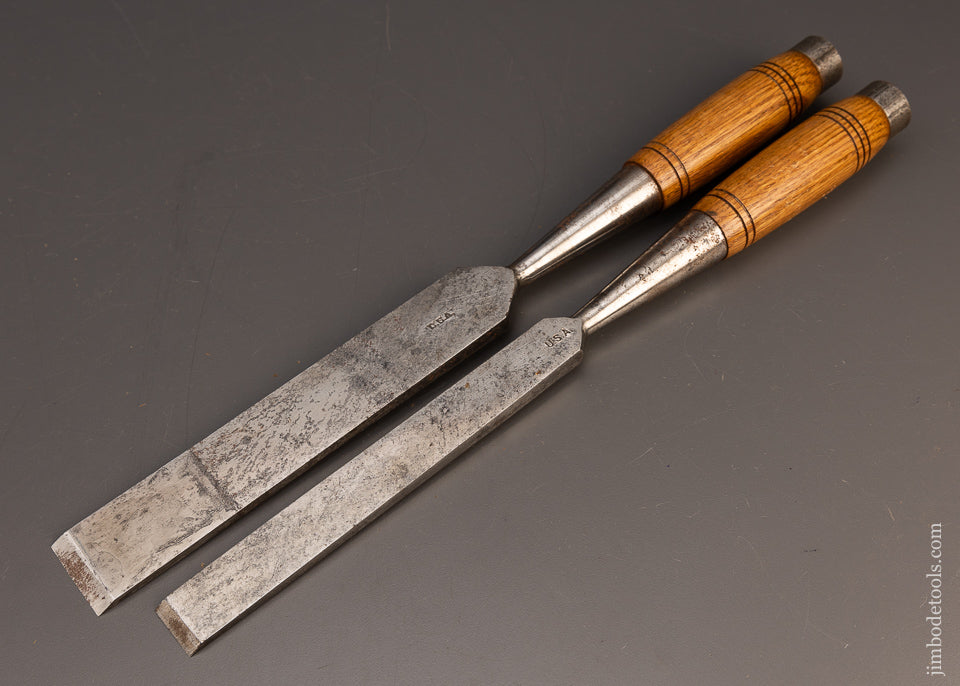 Extra Fine WINSTED EDGE TOOL WORKS (T.H. WITHERBY) Pair of Heavy Framing Chisels 1 1/2 & 1 Inch - 112857