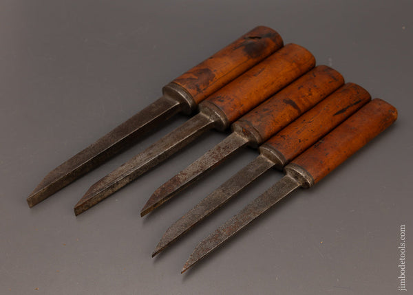 Fine Set of 5 ISAAC GREAVES Pig Sticker Mortise Chisels - 112882