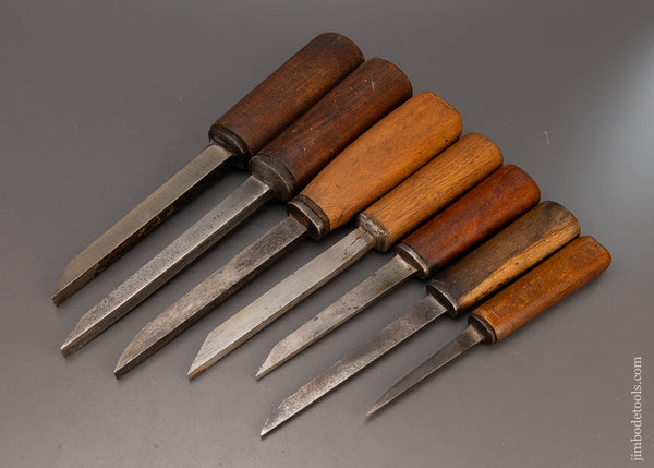 Good User Set of 7 Pig Sticker Mortise Chisels Unmarked - 112885