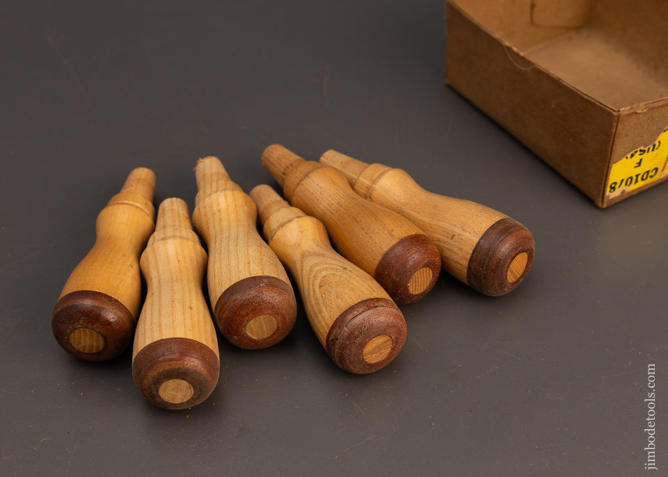 New Old Stock Box of Leather Capped Chisel Handles 6 Handles - 112966