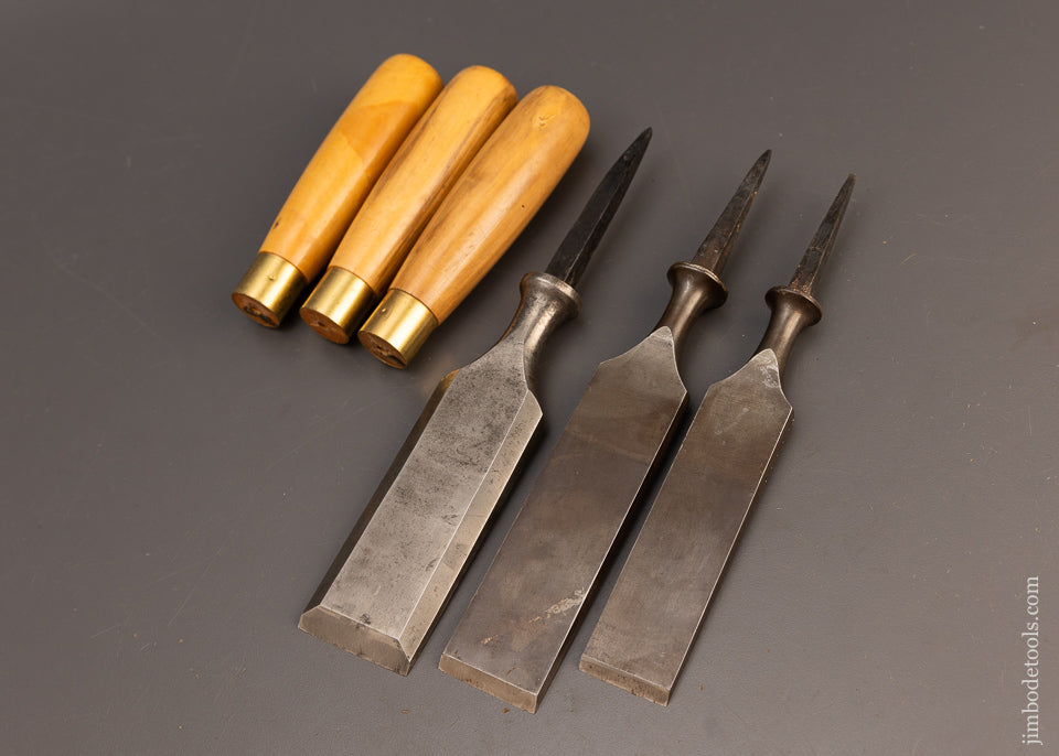 Chisel Minus 3 Large Tang Firmer Chisels by E.A. BERG ESKILSTUNA with Boxwood Handl ...