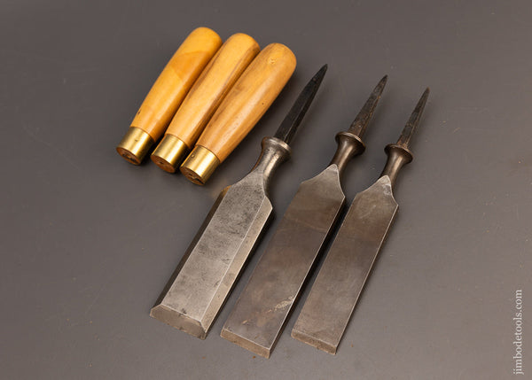 3 Large Tang Firmer Chisels by E.A. BERG ESKILSTUNA with Boxwood Handles - 112991