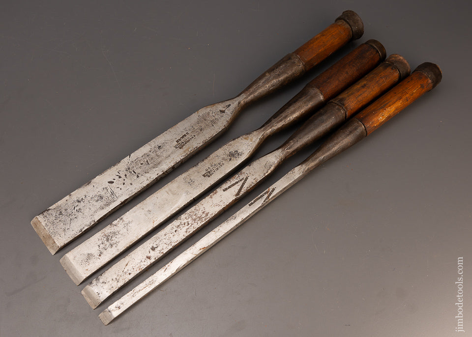 Set of 4 DAWES & HUDGINS & J.R. HUDGINS Millwright’s Framing Chisels Very Rare - 113029