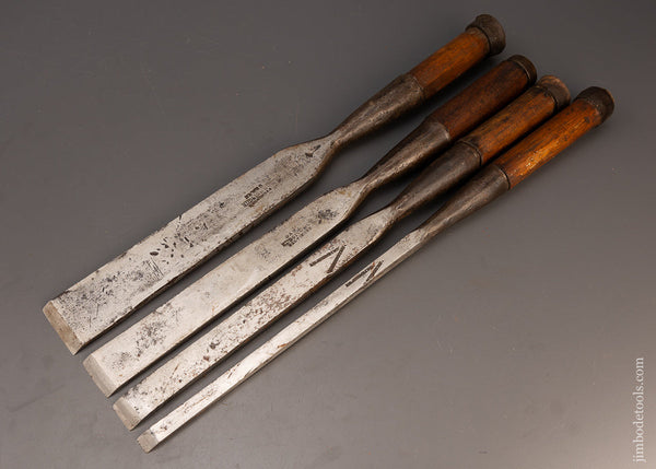 Set of 4 DAWES & HUDGINS & J.R. HUDGINS Millwright’s Framing Chisels Very Rare - 113029