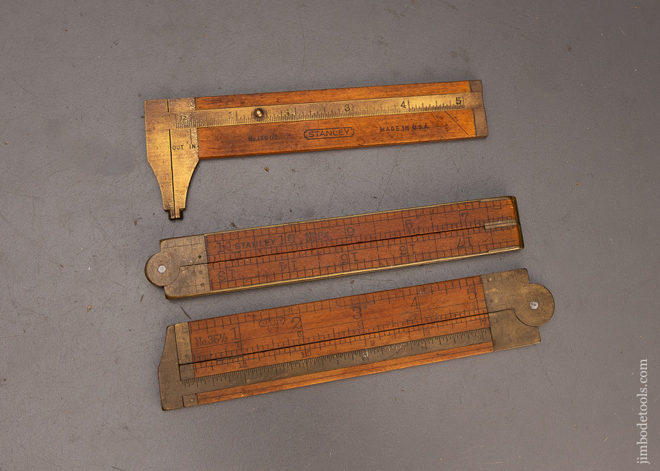 3 Good STANLEY Boxwood & Brass Folding Rules - 113088