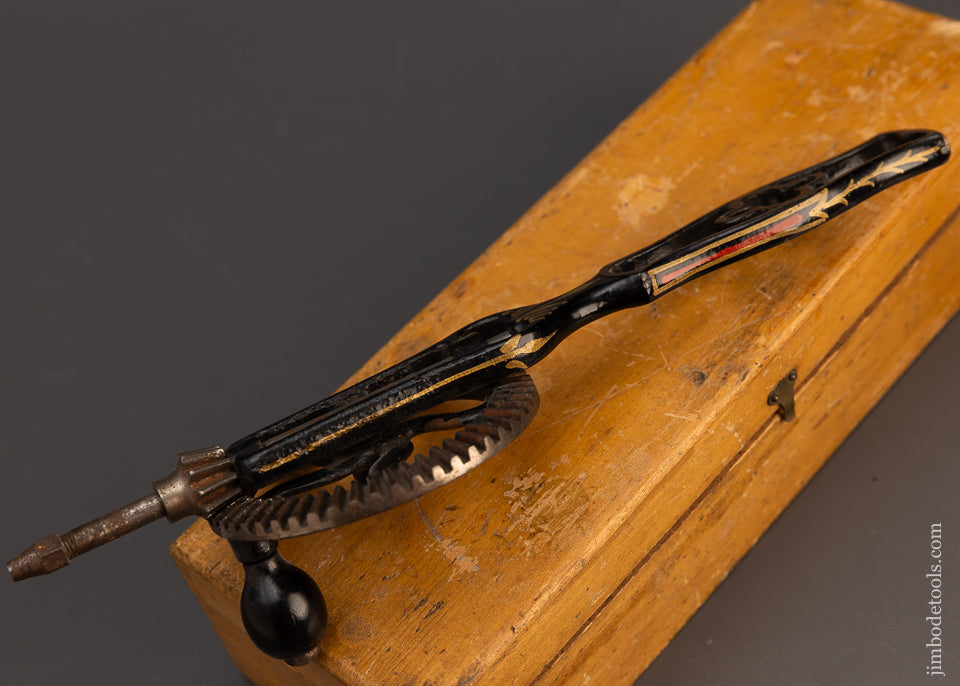 Near Mint in Box WHITNEY’S PATENT Ornate Pinstriped Hand Drill with Bits - 113470