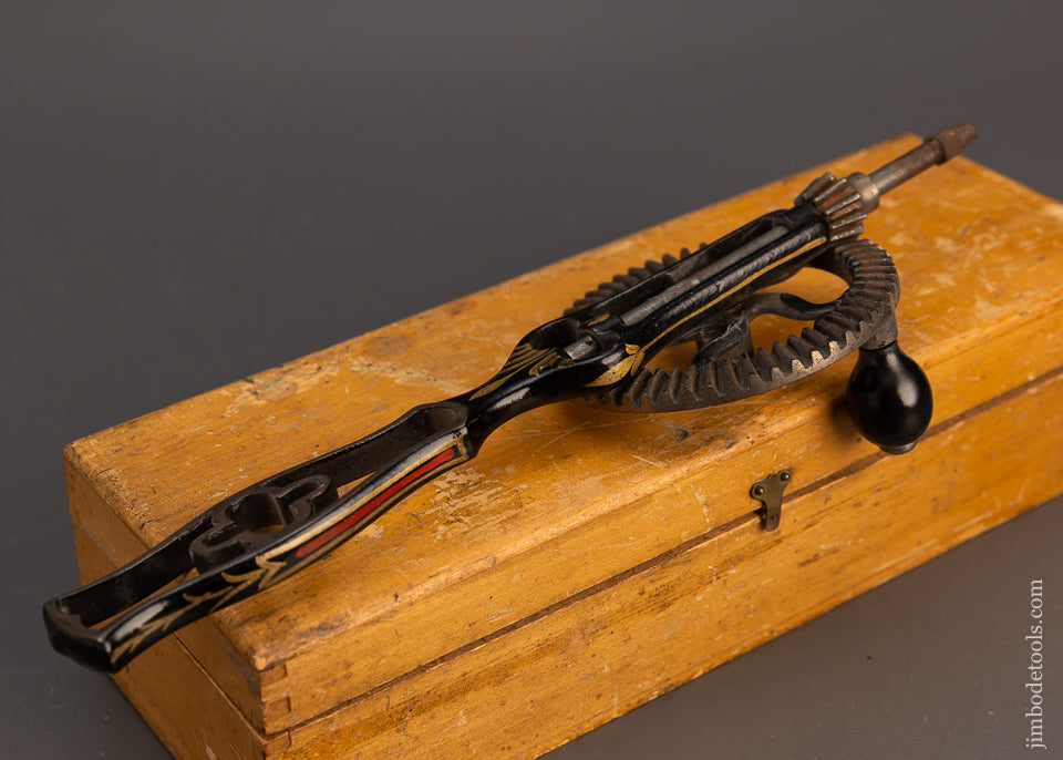 Near Mint in Box WHITNEY’S PATENT Ornate Pinstriped Hand Drill with Bits - 113470