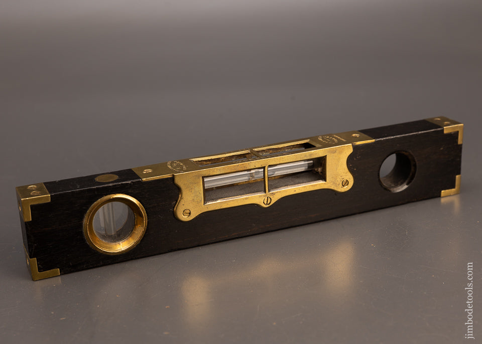 Fabulous & Rare Solid Ebony Brass Trimmed 12 Inch PRESTON Level - 113492