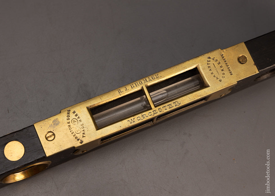 Fabulous & Rare Solid Ebony Brass Trimmed 12 Inch PRESTON Level - 113492