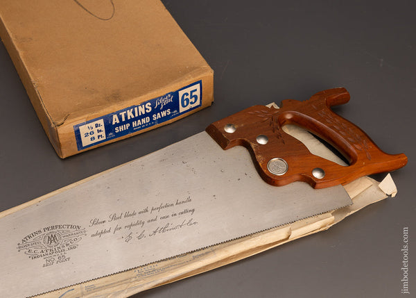 Vintage Early ATKINS No. 65 Hand Saw Mint in Box - 113921