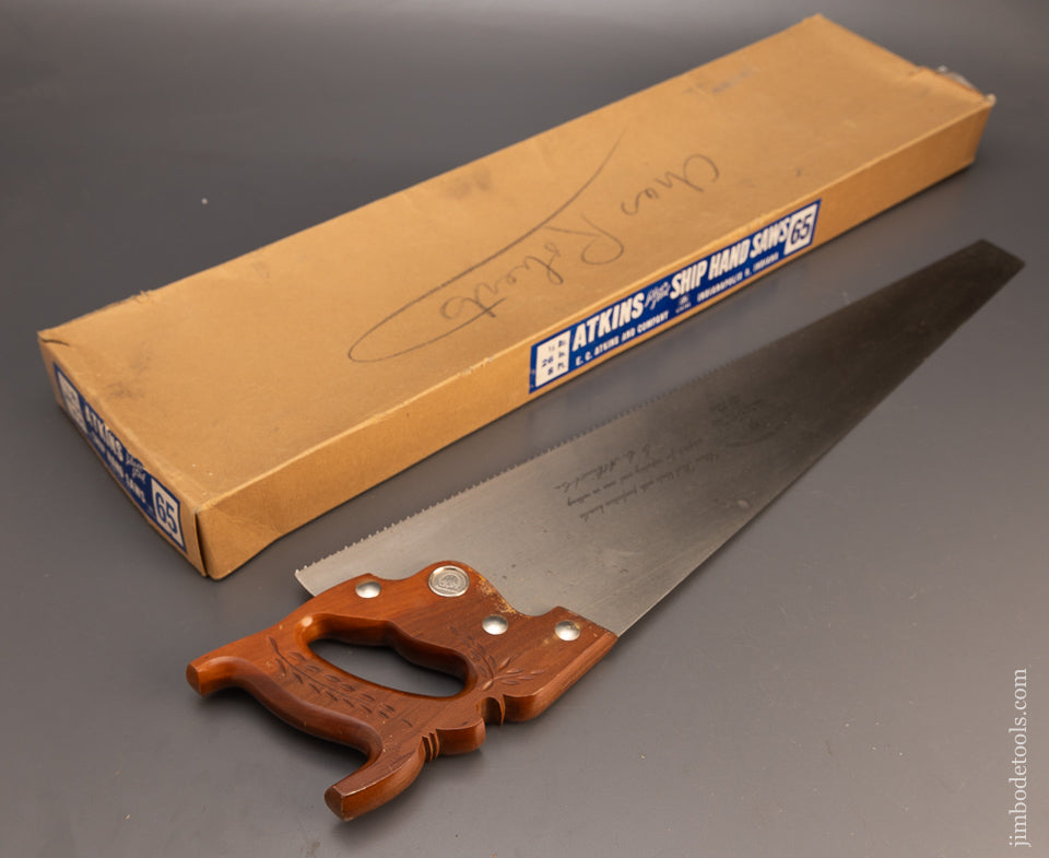 Vintage Early ATKINS No. 65 Hand Saw Mint in Box - 113921