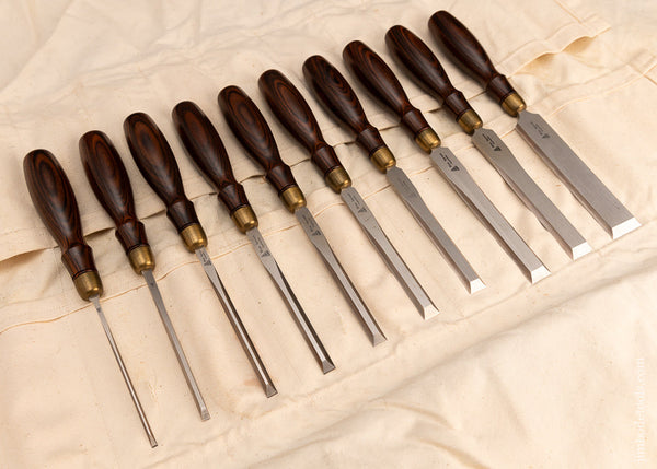 Mint Set of 10 BLUE SPRUCE TOOL WORKS Dovetail Chisels with Discontinued Cocobolo Handles - 113926
