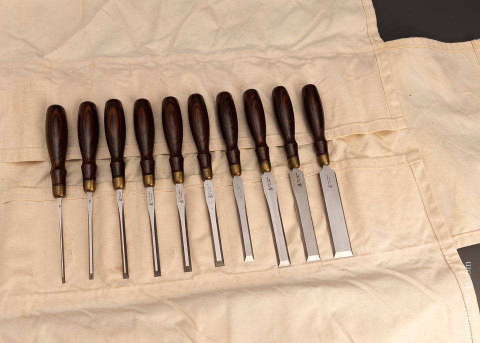 Mint Set of 10 BLUE SPRUCE TOOL WORKS Dovetail Chisels with Discontinued Cocobolo Handles - 113926