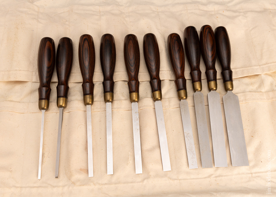 Mint Set of 10 BLUE SPRUCE TOOL WORKS Dovetail Chisels with Discontinued Cocobolo Handles - 113926