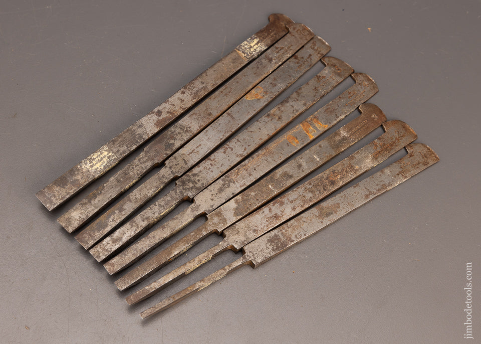 Complete Set of 8 Wooden Plow Plane Irons by MARPLES Mostly - 113996