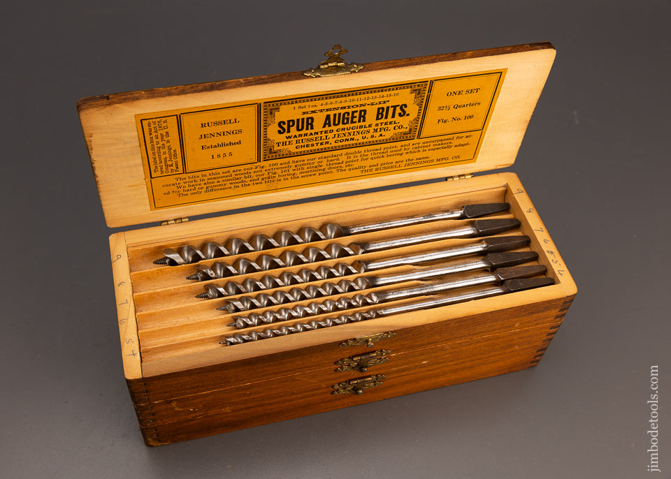 Complete & Fine Set of 13 RUSSELL JENNINGS Auger Bits in Original Three Tiered Box - 114016