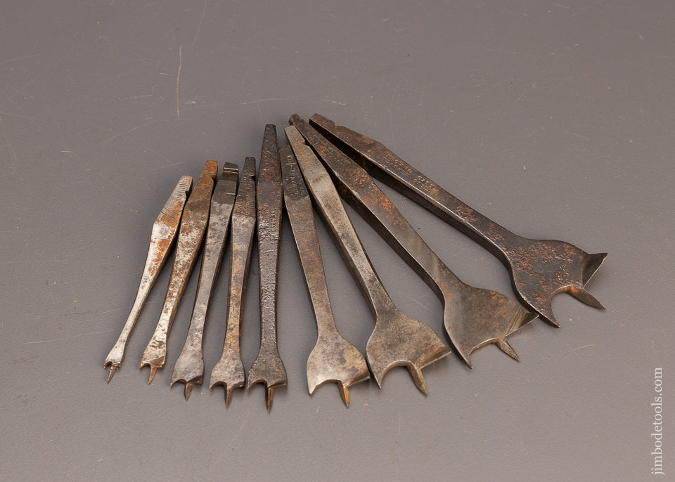 Good Working Graduated Set of 9 Early 19th Century Center Bits for Bit Brace - 114137