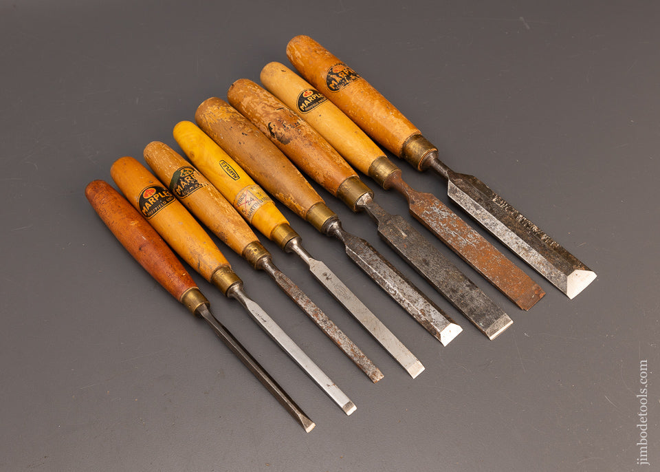 8 Assorted Boxwood Handled Chisels by MARPLES - 114371