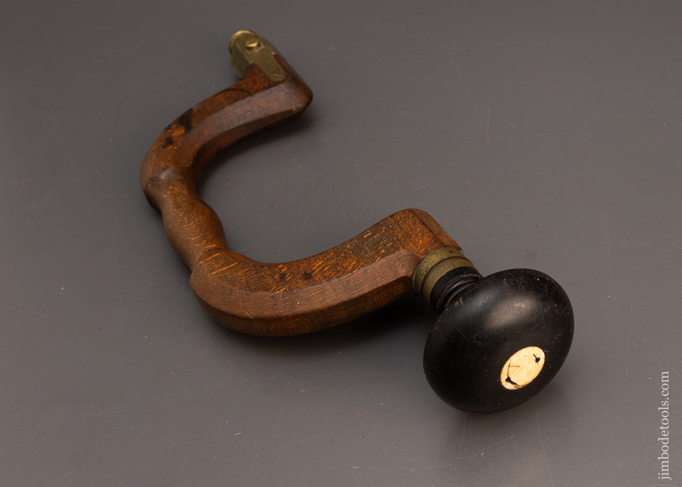 Scarce MATHIESON Ebony Head Push Button Pad Bit Brace - 114513