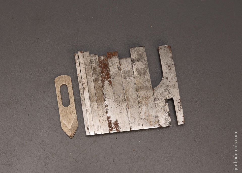 Complete Set of 10 Irons for MILLER’S PATENT No. 41, 42, 43, & 44 Plow Planes - 114635