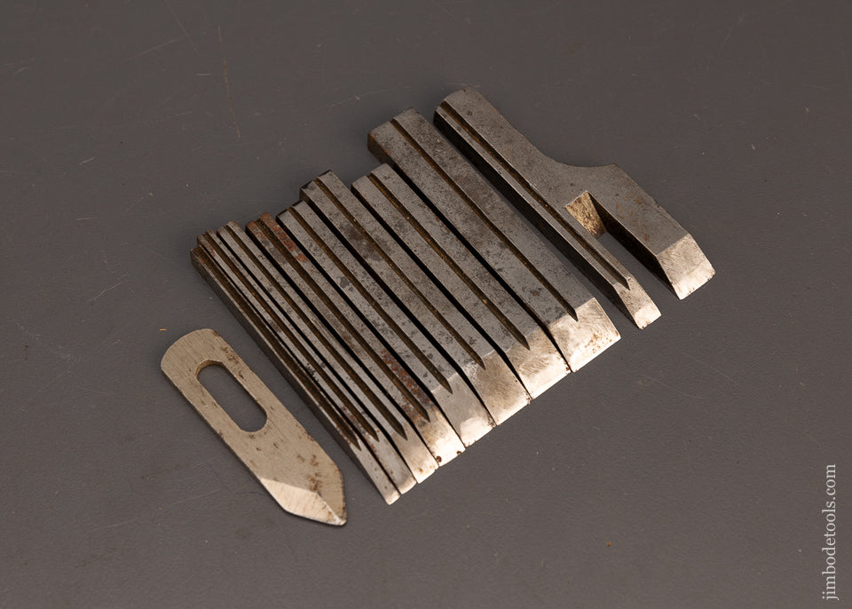 Complete Set of 10 Irons for MILLER’S PATENT No. 41, 42, 43, & 44 Plow Planes - 114635