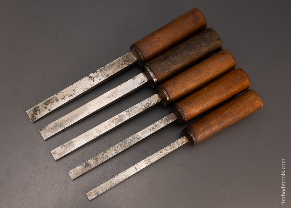 Massive Set of 5 Pig Sticker Mortise Chisels by H.G. LONG & CO. SHEFFIELD - 114692