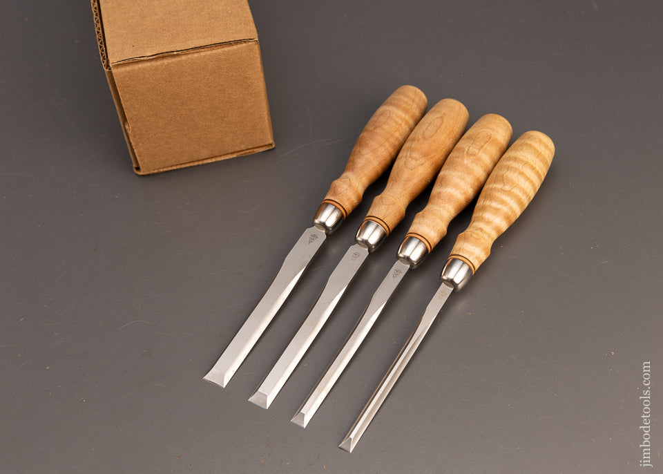 Mint Set of 4 BLUE SPRUCE TOOL WORKS Curly Maple Dovetail Chisels - 115095