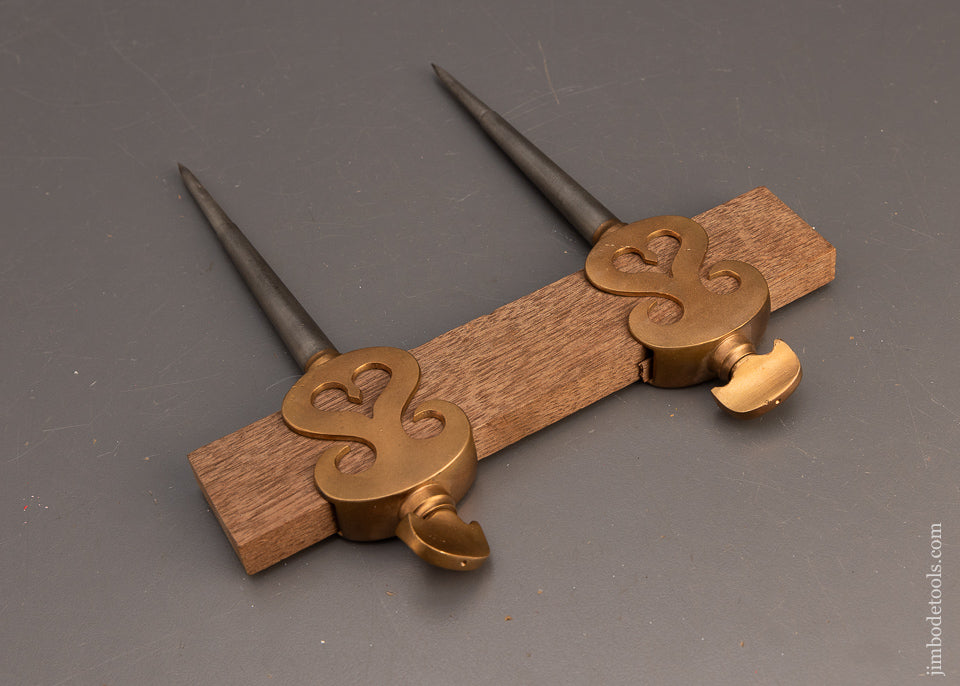 Pretty 8 Inch Brass Trammel Points on Walnut Beam - 115163
