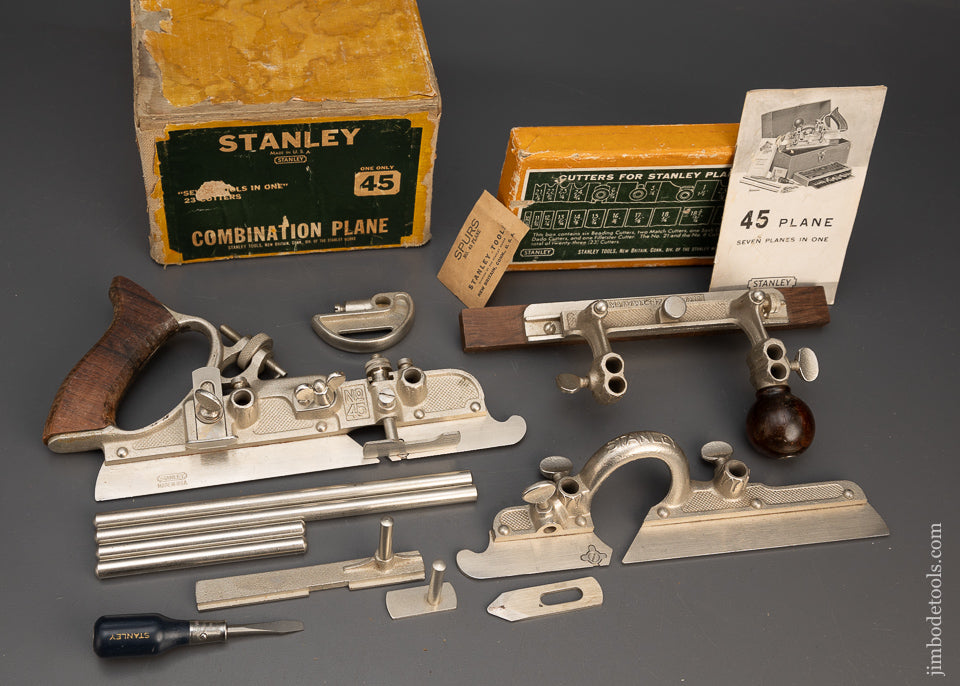 Near Mint STANLEY No. 45 Combination Plane 100% Complete in Original Box - 115418