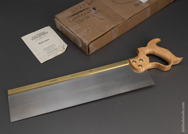 Unused LIE NIELSEN 16 Inch Tapered Brass Back Tenon Saw with Discontinued Tiger Maple Handle - 115350